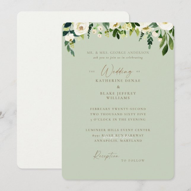 Convite Noiva Simples Floral Branco Pais Casamento  (Frente/Verso)