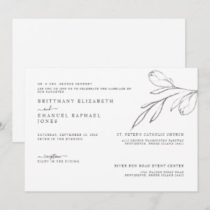 Convite Noiva Simples Pais de Branco Casamento Desenhado à