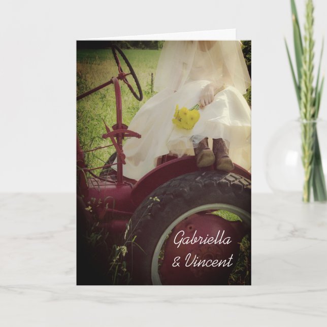 Convite Noiva sobre Casamento de Fazenda Trator Country (Frente)