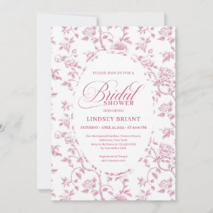 Convite Noiva Toile de Jouy de Rosas Rosa Bege Atemporal S