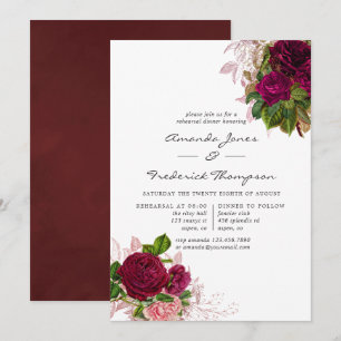 Convite Noiva Vintage Chic Rosa e Borgonha Jantar de Ensai