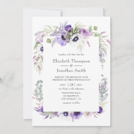 Convite Noiva Violeta Empoeirada Floral Aquarela