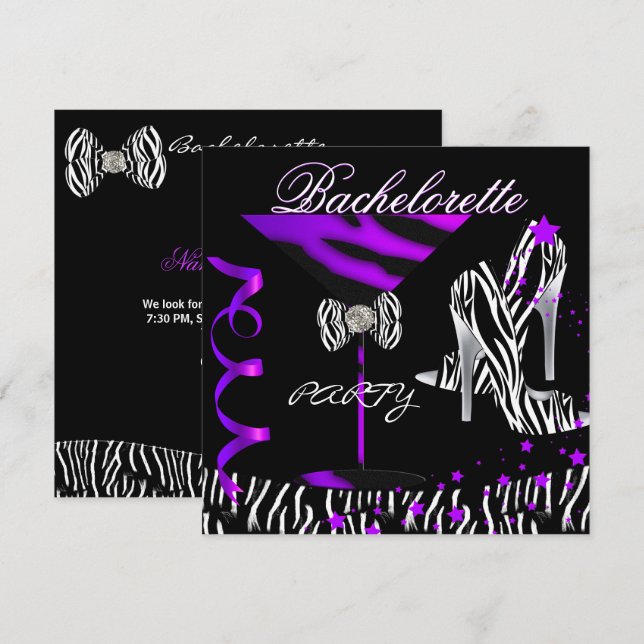 Convite Noiva Zebra Cocktail Roxo (Frente/Verso)