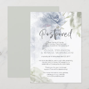 Convite Noivado Adiado Aquarela Floral Azul Empoeirado
