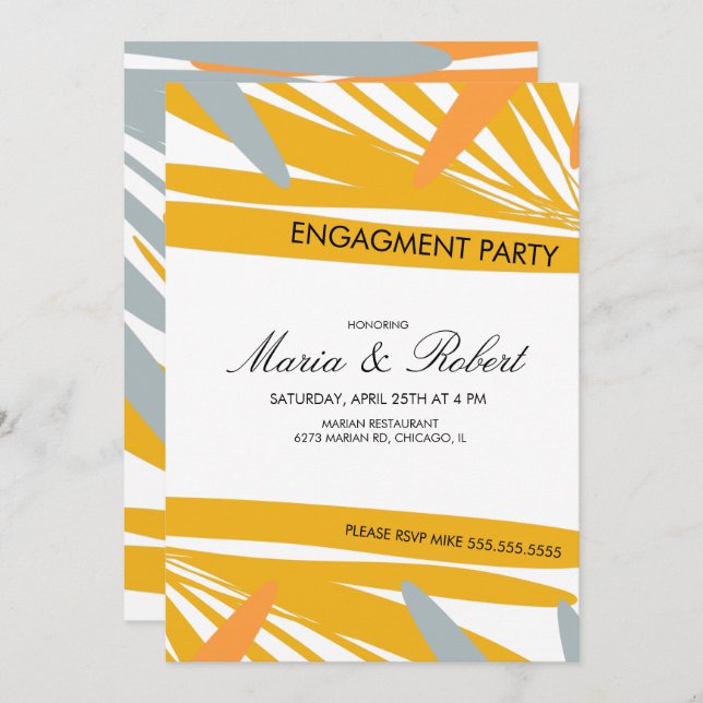 Convite Noivado Amarelo Abstrato Tropical de Verão (Frente/Verso)