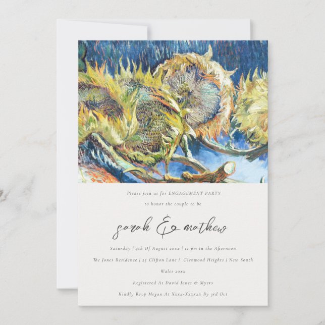 Convite Noivado Amarelo Amarelo de Girassol com Script Mín (Frente)