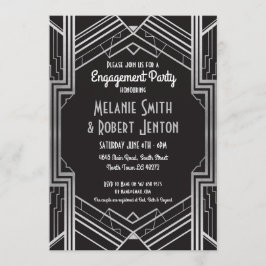 Convite Noivado Art Deco Silver Gatsby Casais de 1920