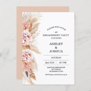 Convite Noivado Blush Floral Boho Pampas Grass