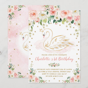 Convite Noivado bonito de Swan / Blush Dourado Floral Girl