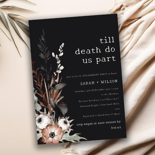 Convite Noivado Botânico Preto-Ferrugem Boho (Criador carregado)