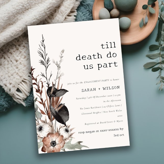 Convite Noivado Botânico Preto-Ferrugem Boho (Criador carregado)