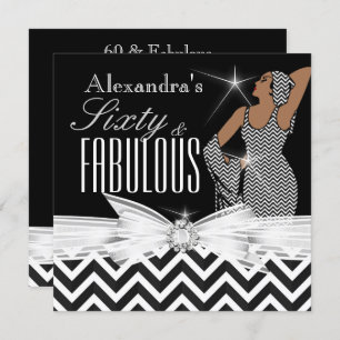 Convite Noivado Branco Glamorous Fabuloso 60 Chevron Black