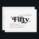 Convite Noivado branco preto mínimo 50 anos<br><div class="desc">50º Aniversário convida o moderno e mínimo design de tipografia simples e retrô preto e branco</div>