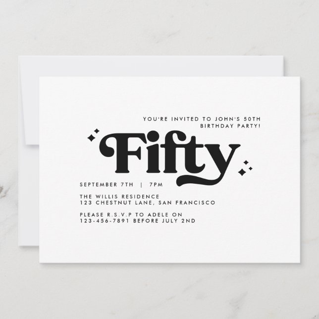 Convite Noivado branco preto mínimo 50 anos (Frente)