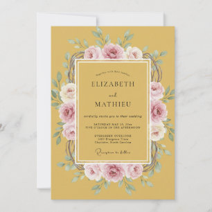 Convite Noivado Casamento Romance Floral Ocre