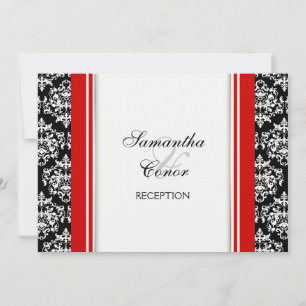 Convite noivado casamento tema damasco vermelho preto