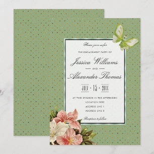 Convite Noivado Chic Lilies & Gem Butterfly