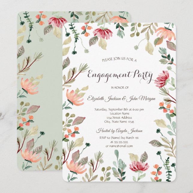 Convite Noivado Chic Wildflower (Frente/Verso)