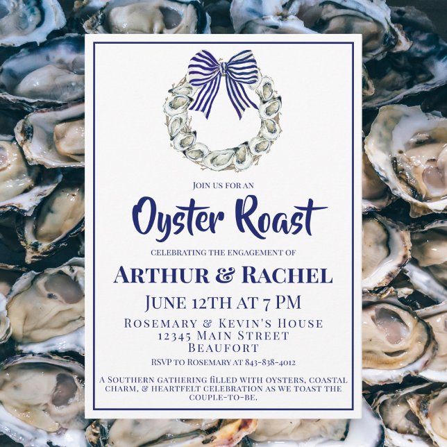 Convite Noivado com Arco de Fita Listrada Azul Oyster (Criador carregado)