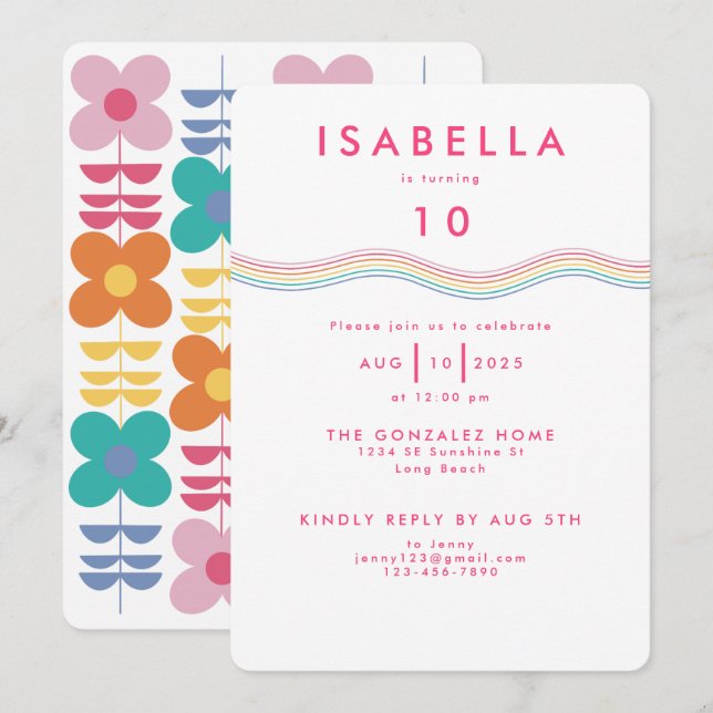 Convite Noivado da Flor Retro-Vibrante Divertida (Frente/Verso)