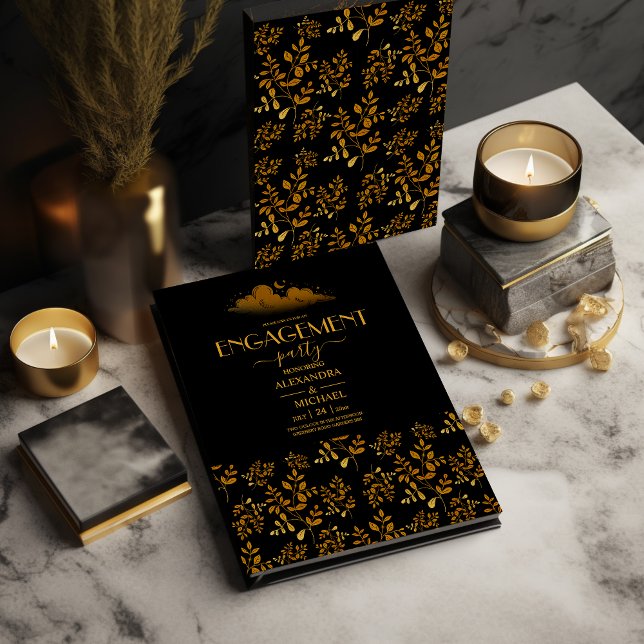 Convite Noivado da Lua das Nuvens Douradas Místicas (Criador carregado)