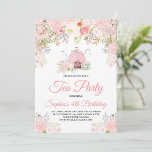 Convite Noivado das Meninas do Tea Party Floral Rosa