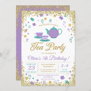 Convite Noivado das Roxas Douradas do Tea Party