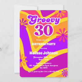 Convite Noivado de 30 Laranja de Groovy Wave-Daisies