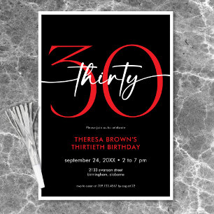 Convite Noivado de 30 Script Vermelho Mínimo Moderno