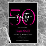 Convite Noivado de 50 Script Mínimo Rosa Moderno<br><div class="desc">Moderno e chic,  este convite de aniversário combina preto clássico e branco com sotaques de rosa brilhante. É um design mínimo é um design simples e divertido para celebrar o aniversário do marco. Criado pela imprensa simplesmente de farmácia.</div>