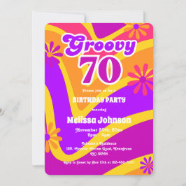 Convite Noivado de 70 Laranja de Groovy Wave-Daisies