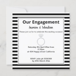 Convite Noivado de Anel de Diamante de Faixa Preta e Branc