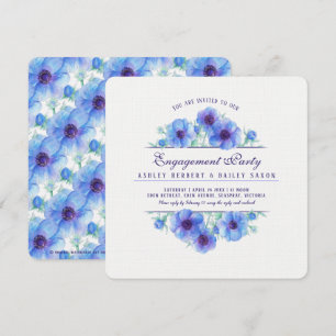 Convite noivado de aquarela floral anêmico azul