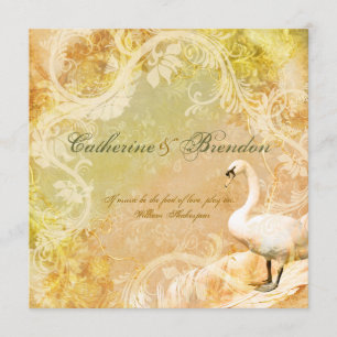 Convite noivado de aves florais de Peach vintage