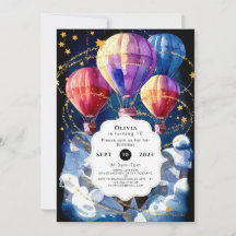 Noivado de Balão de Ar Quente com Nuvens Simples