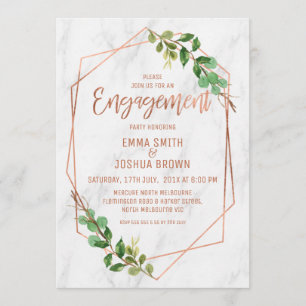 Convite Noivado de Caligrafia Dourada do Rosa de Foliage M