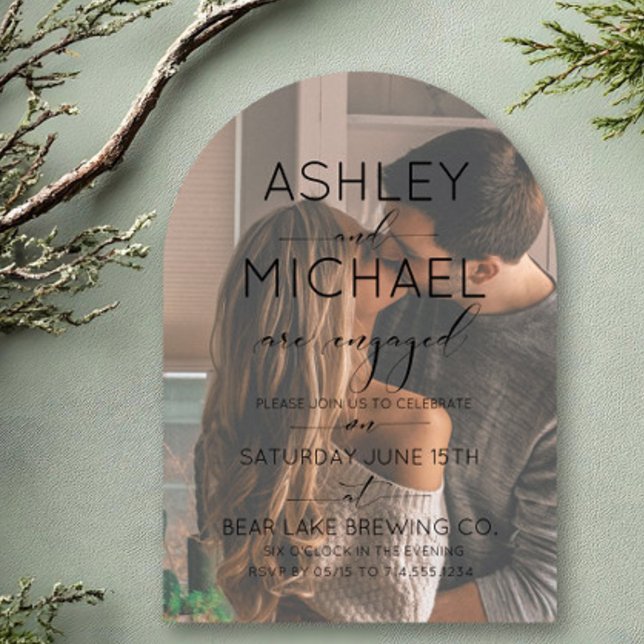 Convite Noivado de Caligrafia Simples de Foto Preta (Criador carregado)