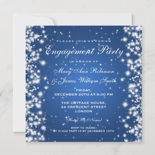 Convite Noivado de Casamento Blue Sparkle (Frente)
