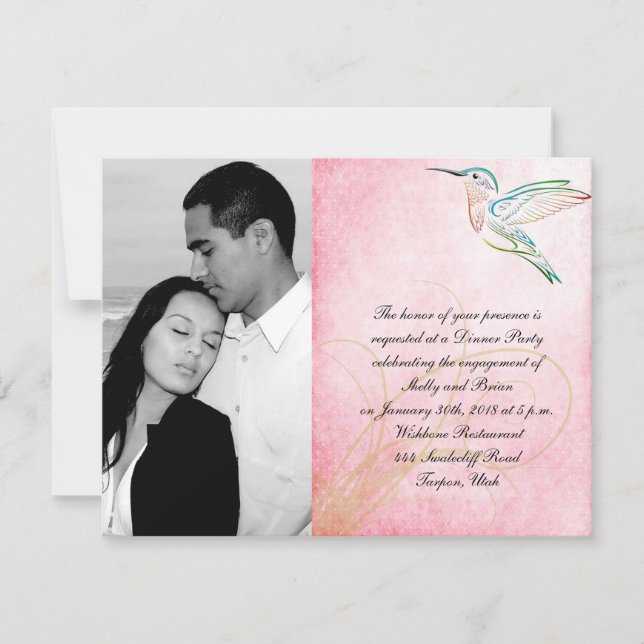 Convite Noivado de Casamento com Aquarela Rosa (Frente)