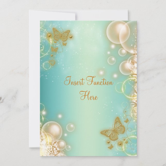 Convite Noivado de casamento da borboleta dourada-tez (Frente)