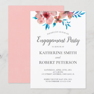 Convite Noivado de Casamento de Flores Rosa Elegante