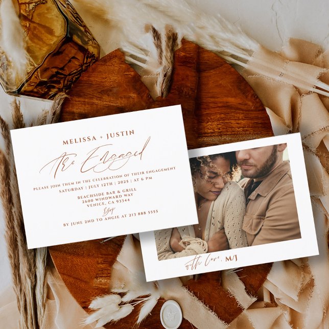 Convite Noivado de Casamento de Foto com Letra à Mão em Te (Criador carregado)