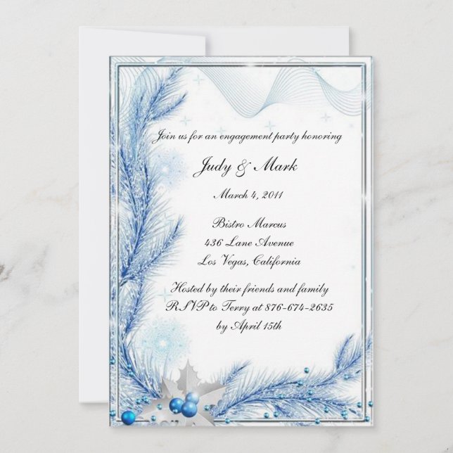 Convite Noivado de Casamento de Natal Blue Pine Winter (Frente)