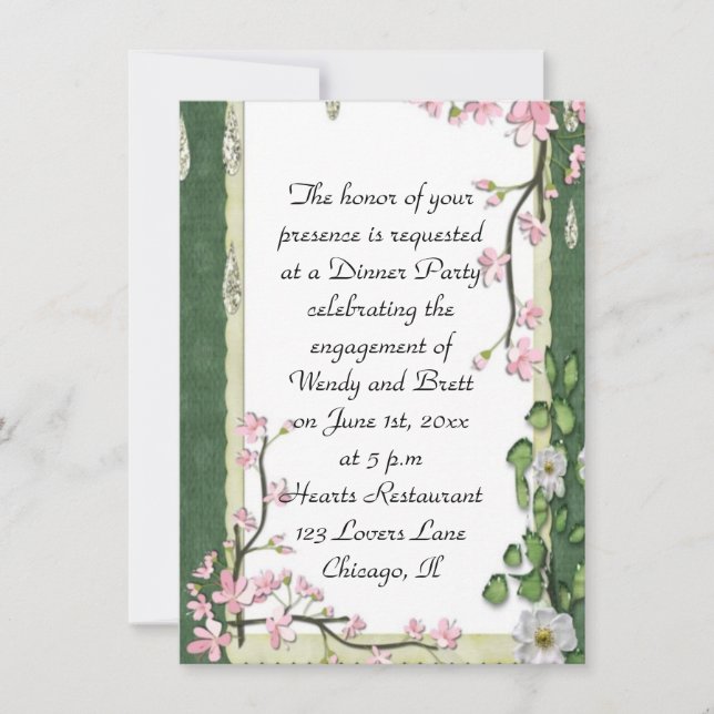 Convite Noivado de Casamento Floral ChiChi Clássico Elegan (Frente)