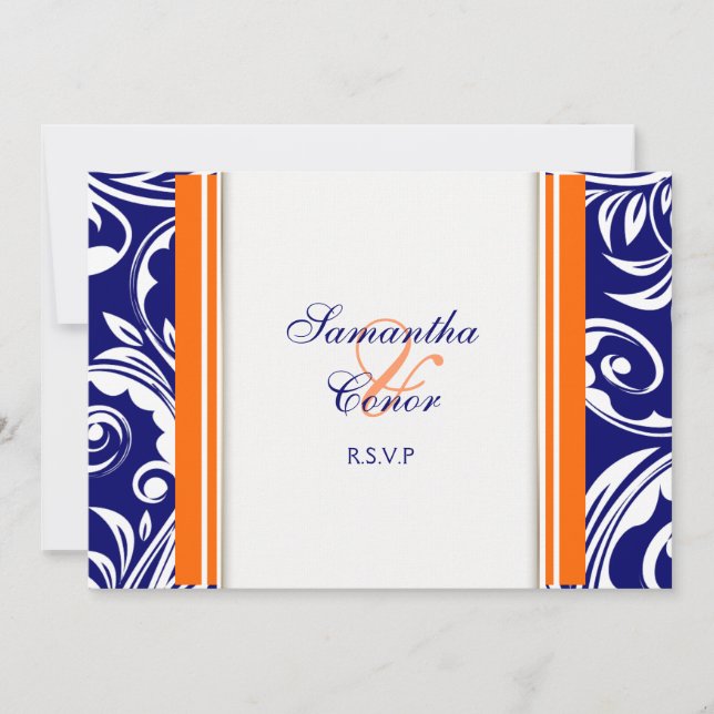 Convite Noivado de casamento laranja azul branco (Frente)