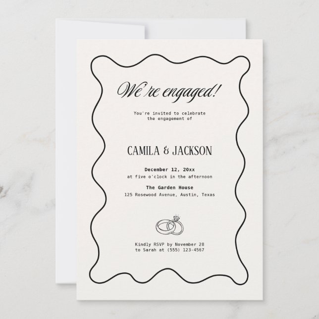 Convite Noivado de Casamento Marfim e Preto (Frente)