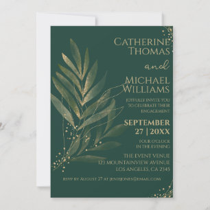 Convite Noivado de Casamento Moderno Esmeralda Verde Doura