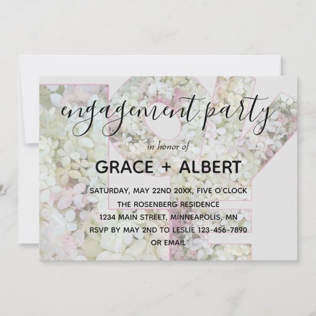 Convite Noivado de Casamento Vanilla Strawberry Hydrangeas (Frente)