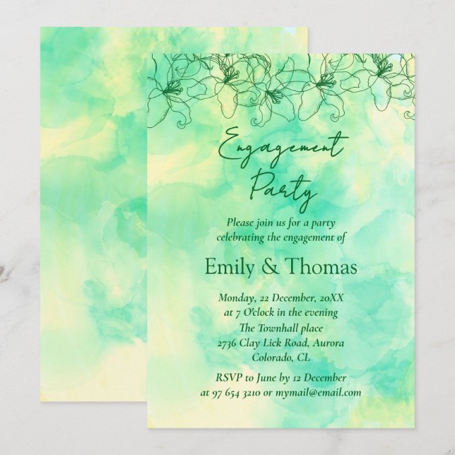 Convite noivado de casamento verde minimalista (Frente/Verso)