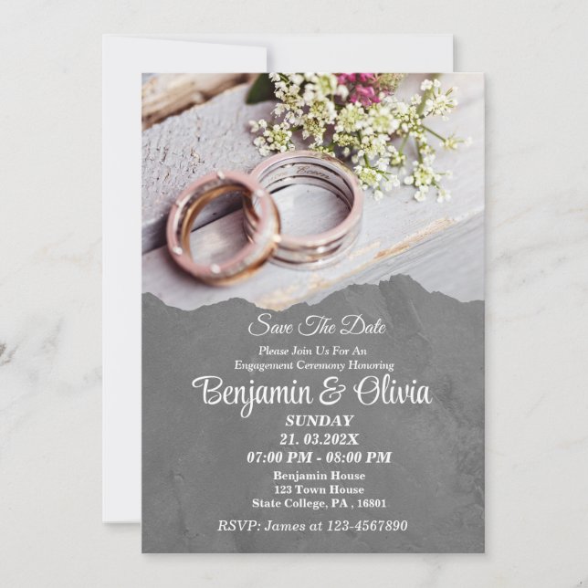 Convite Noivado de Cinza sofisticada minimalista (Frente)